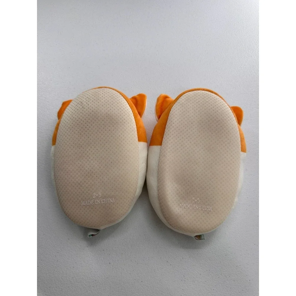 Squishmallows Corgi Slippers Size 2-3 Kids Plush Non-Slip Sole Orange White Shoe